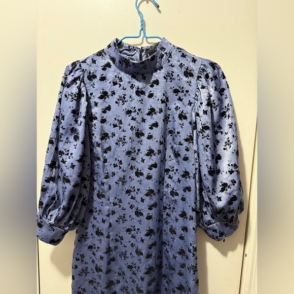Code x Mode Floral Puff Sleeve in Blue and Black Velvet Mini Dress Size XS - Picture 2 of 6